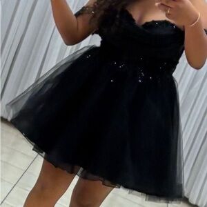 Dancing Queen Black Sparkle Strapless Tulle Party Dress